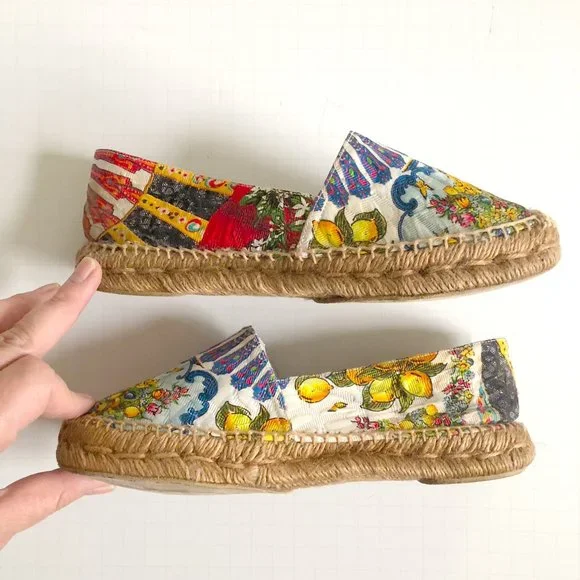 Dolce and Gabbana floral lemon scarf caretto print jacquard espadrilles - Picture 2 of 12